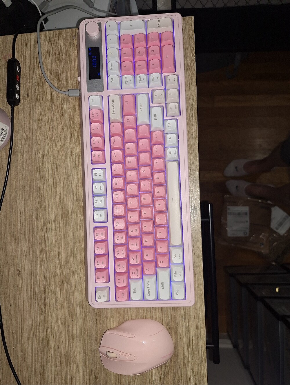 Pink Wireless Mechanical Keyboard with Matching Mouse - Home Office
